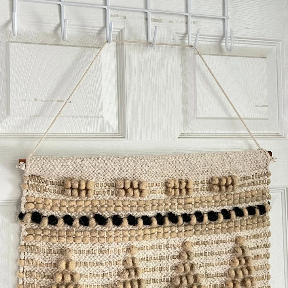 Retro Woven Wall Hanging‎ Home Decor Large Textured Fringe Cream Boho Tribal